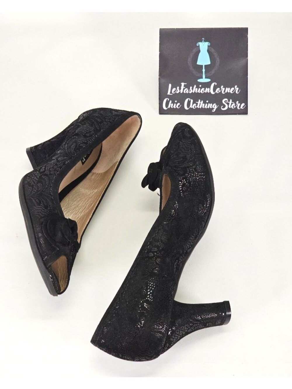 BeautiFeel Women's Black Spark Suede Glasgow Open-Toe Pump Size 7.5 2115 - Picture 12 of 16